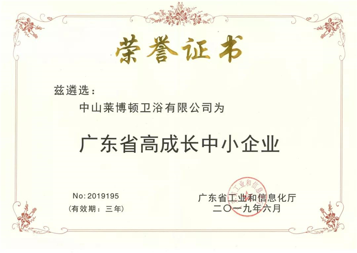 莱博顿荣获2019广东省高成长中小企业称号