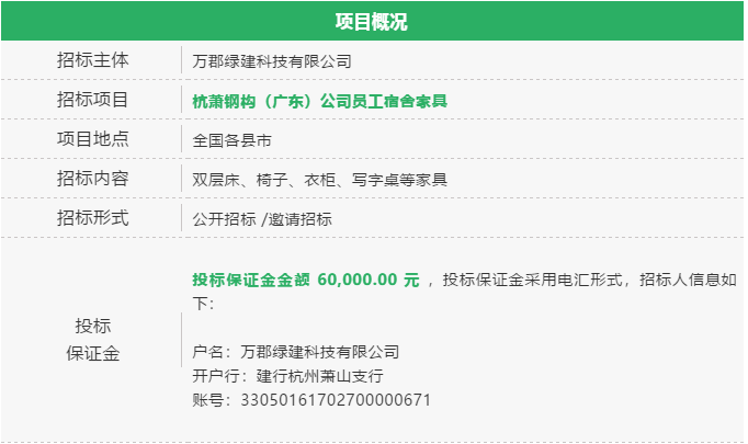 杭萧钢构（广东）公司员工宿舍家具产品招标公告